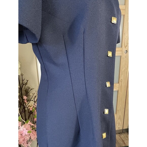 VTG 80s Jessica Howard Asymmetrical Closure Button Up Navy Blue Dress Sz 12 - Picture 6 of 11